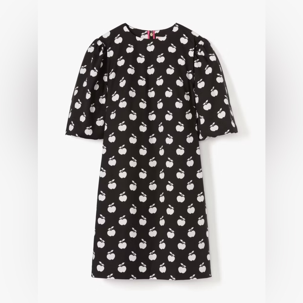 NEW Kate Spade Apple Toss Taxi Black‎ White Puff Sleeve Dress